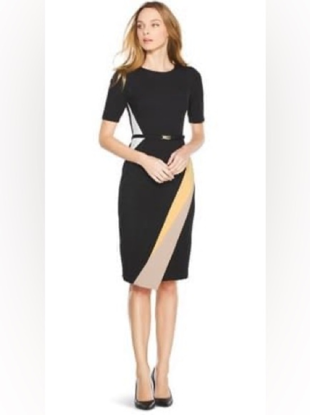 White House Black Market Colorblock Sheath Dress with Yellow & Cream size 4